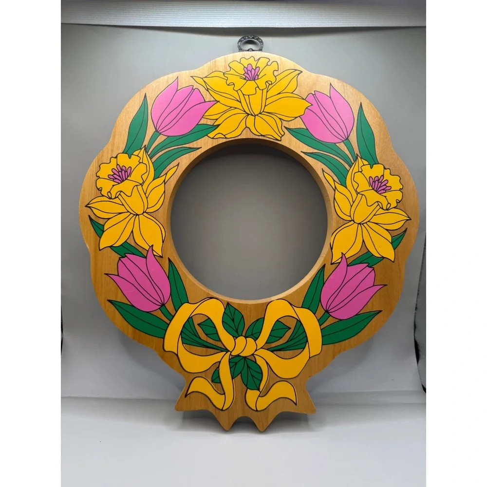Double Sided‎ Wooden Dutch Folk Art Wreath Handpainted Floral Bird 13x12